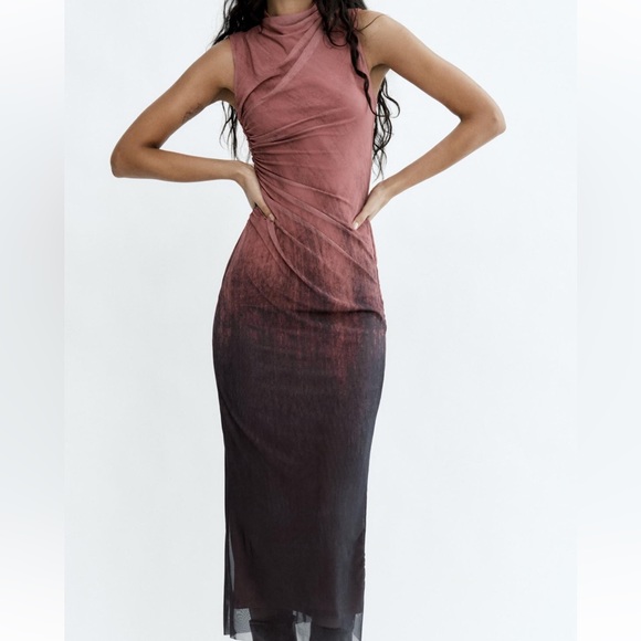 ZARA PRINT DRESS WITH TULLE - Picture 1 of 4